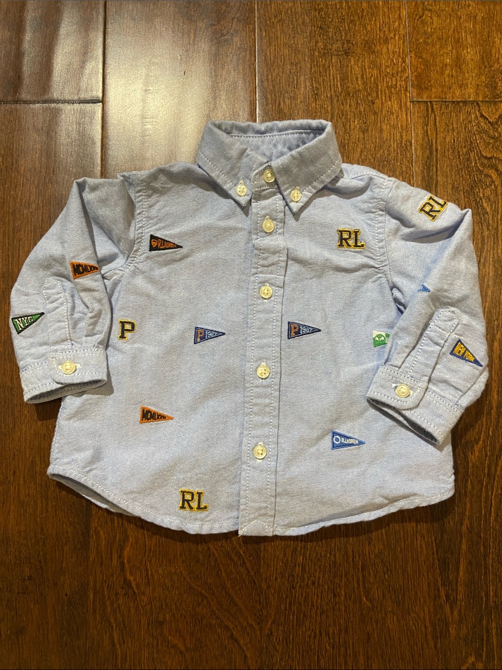 Ralph Lauren embroidered flags baby boy button down shirt SZ 6M